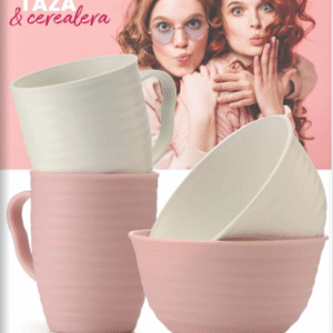 Taza y Cerealera Rosa y Blanca